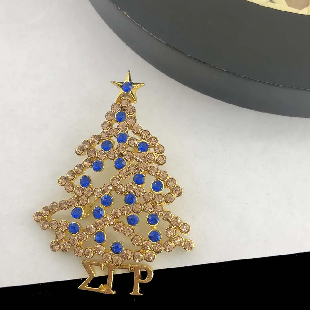 Sigma Gamma Rho Letter New Christmas Tree Brooches Women Men Rhinestone Sparkling Tree Brooch Pins New Year Gifts 2022