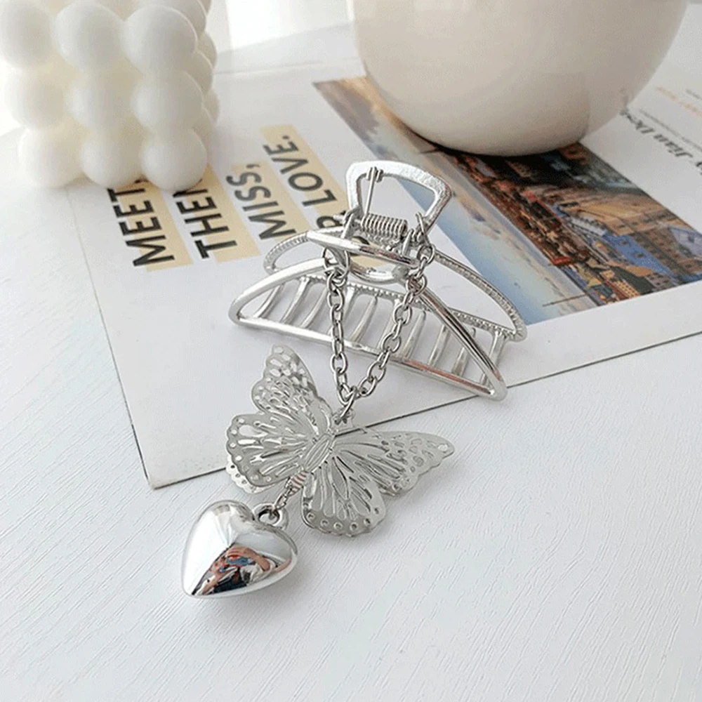 Hollow Out Butterfly Heart Tassel Hair Pins For Women Girl Vintage Metal Silver Color Harajuku Hair Clip Jewelry Accessories New