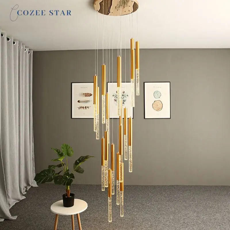 Modern LED Chandeliers Lighting Nordic Crystal Gold Iron Bubble Pendant Hanging Lamps Bedroom Living Room Staircase Light Lustre