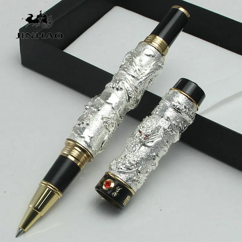 

JINHAO Vintage Luxurious Rollerball Pen Double Dragon Playing Pearl, Metal Carving Embossing Heavy Pen Gray for Office