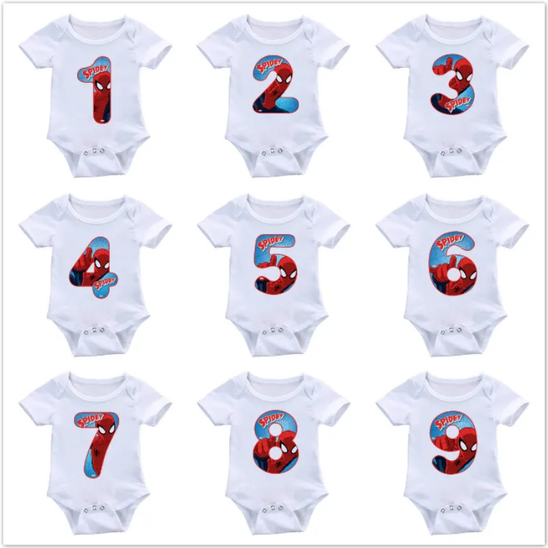 Summer Newborn Baby Girl Clothes Cartoon Spider Man Baby Boy Romper Number 1-9 Print Rompers Infant Jumpsuit Ropa Bebe Playsuit