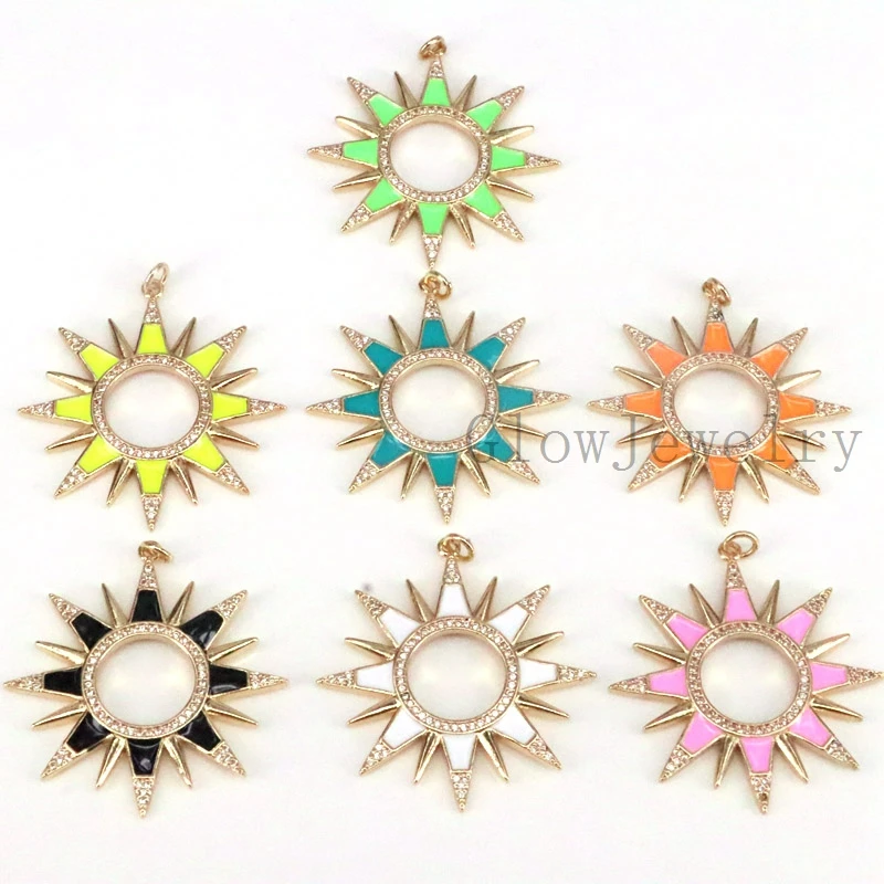 

5Pcs,Fashion CZ Micro Pave Colorful Enamel Pave Sunflower Shape Pendant, Gold Enamel Flower Pendant,Enamel Jewelry Findings