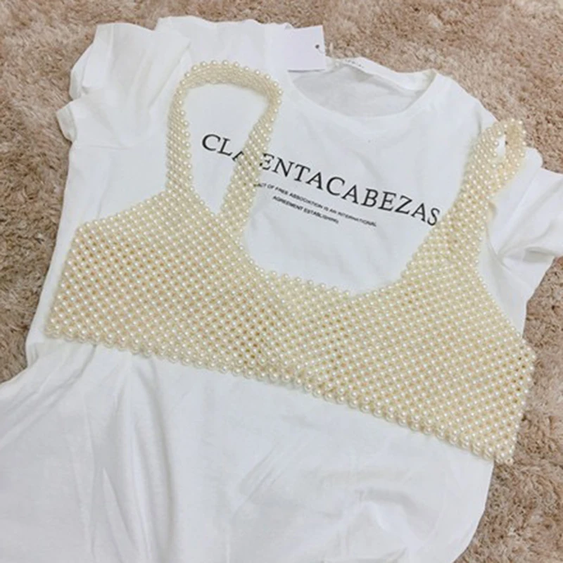 FSHXOL Fishion مزاجه مطرز الصدرية اللؤلؤ الكتف سلسلة مجوهرات فستان تصميم المنسوجة يدويا دعوى تي شيرت الصدر ملحقات السلسلة