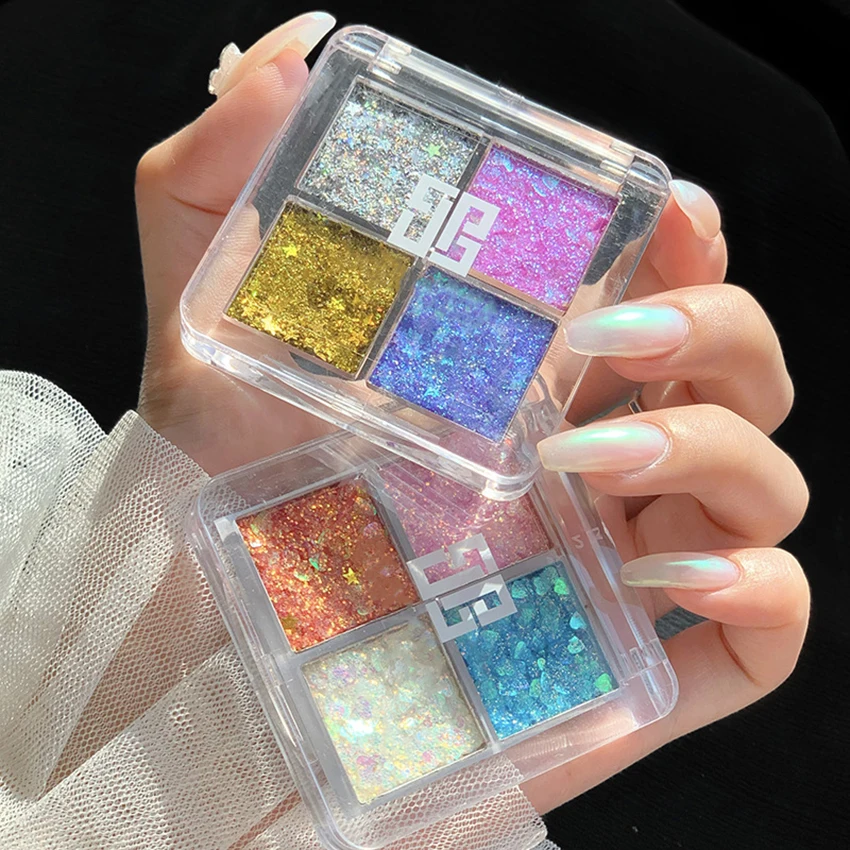Sombra de ojos de 4 colores, pigmento para uñas, brillo, maquillaje de alta pigmentación, sombra de ojos en polvo, cosméticos, regalos
