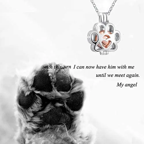 Pet Memorial Jewelry Cat Dog Paw Stainless Steel Cage Cremation Locket Necklace Hold Mini Urn For Ashes Keepsake Pendant