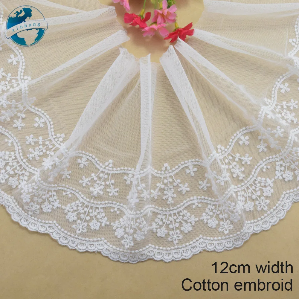 12cm Width Cotton Embroidery Sewing Ribbon Guipure Lace Trim Fabric Knitting DIY Garment Accessories Wedding Dress lace#3194