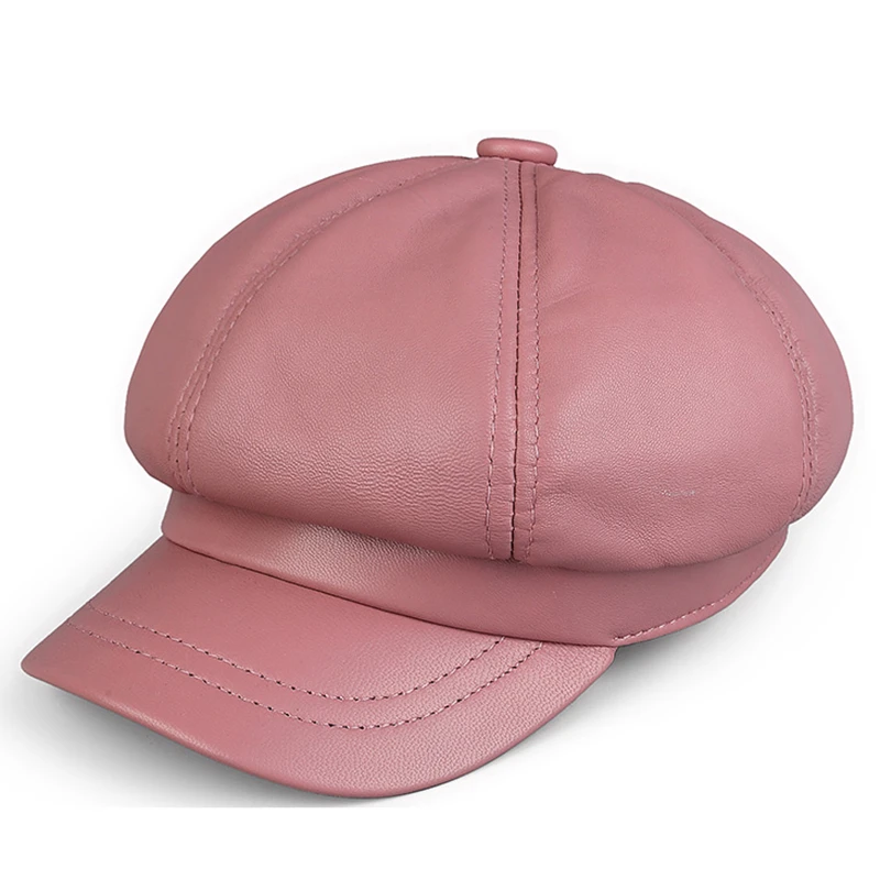 Woman\'s Fashion Pink Blue Hat Girl Baseball Cap Brand New Real Sheep Leather Streetwear Snapback Hats Caps For Women