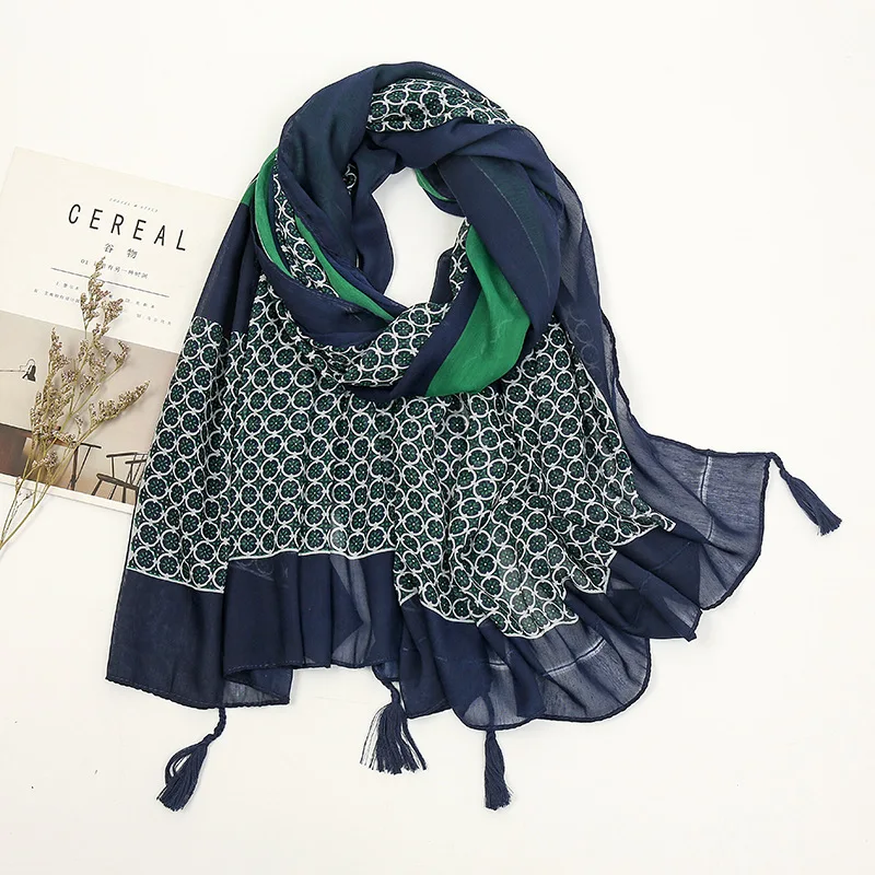 Châle en Viscose avec pompon Floral pour femme, foulard de haute qualité, foulard musulman, Hijab, collection printemps et été