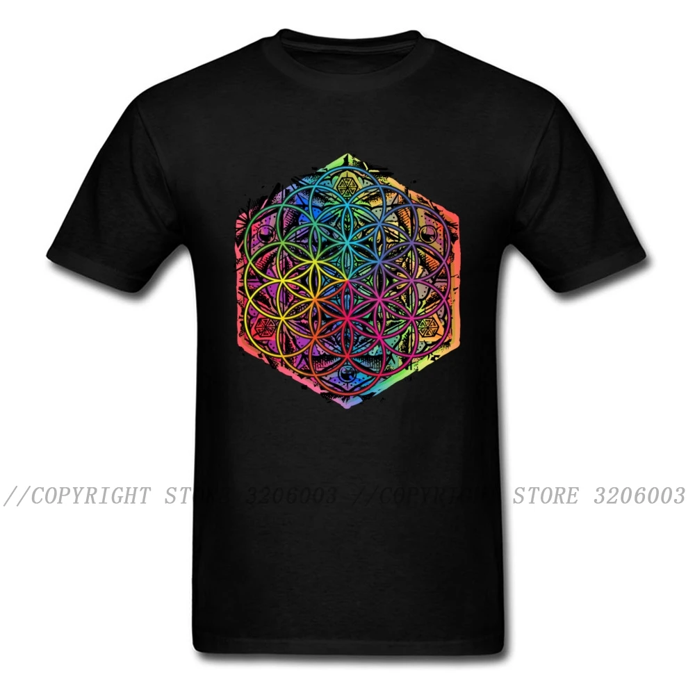 New Coming Sacred Geometry Flower of Life Mandala Color Family Men Black T-shirt Short Sleeve Unique Tops Tee Shirts