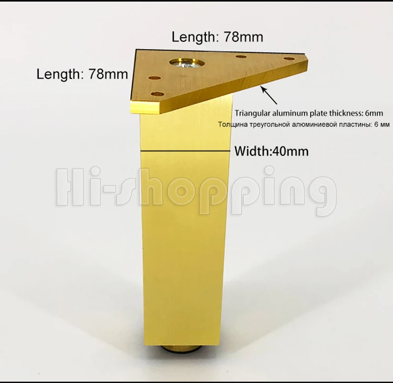 Patas de Metal para muebles, 4 piezas, oro cepillado, 6, 8, 10, 12, 15, 18, 20CM, para armario de TV, baño, mesa de centro, tocador, sillón