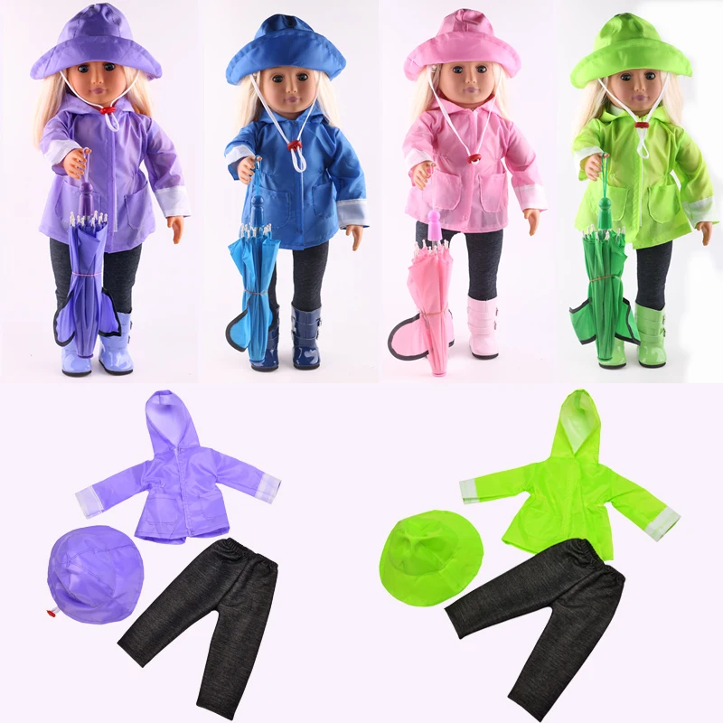 New Umbrella Set 3Pcs=Hat+Coat+Pants For18 Inch American Doll 43CM Born Baby Russia Clothes Accessories Girl's Christmas Gift