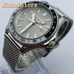 Bliger 41mm silver case sapphire glass ceramic bezel gray dial luminous waterproof stainless steel men's top GMT automatic watch