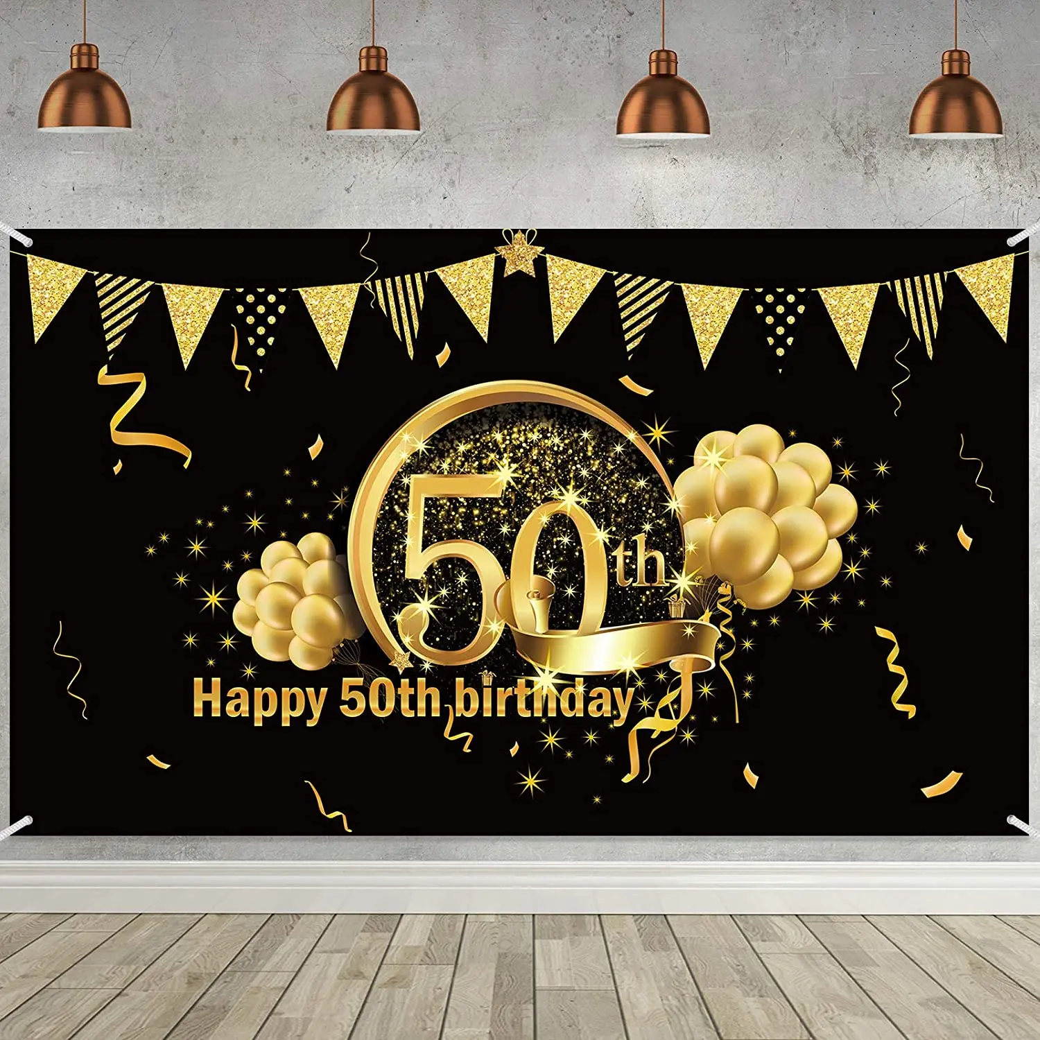 Photography Backdrop Black Gold Sign Poster For 50th 50th Birthday Anniversary Party Decoration Photo Booth Background Banner