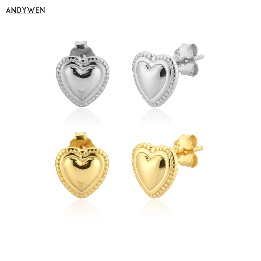 

Серьги-гвоздики ANDYWEN из стерлингового серебра 925 пробы с золотым сердцем, свадебные украшения в стиле рок, панк
