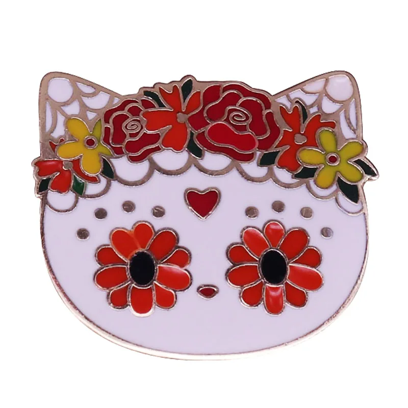 Sugar Skull Cat Pin Day of the Dead Flair Art Addition