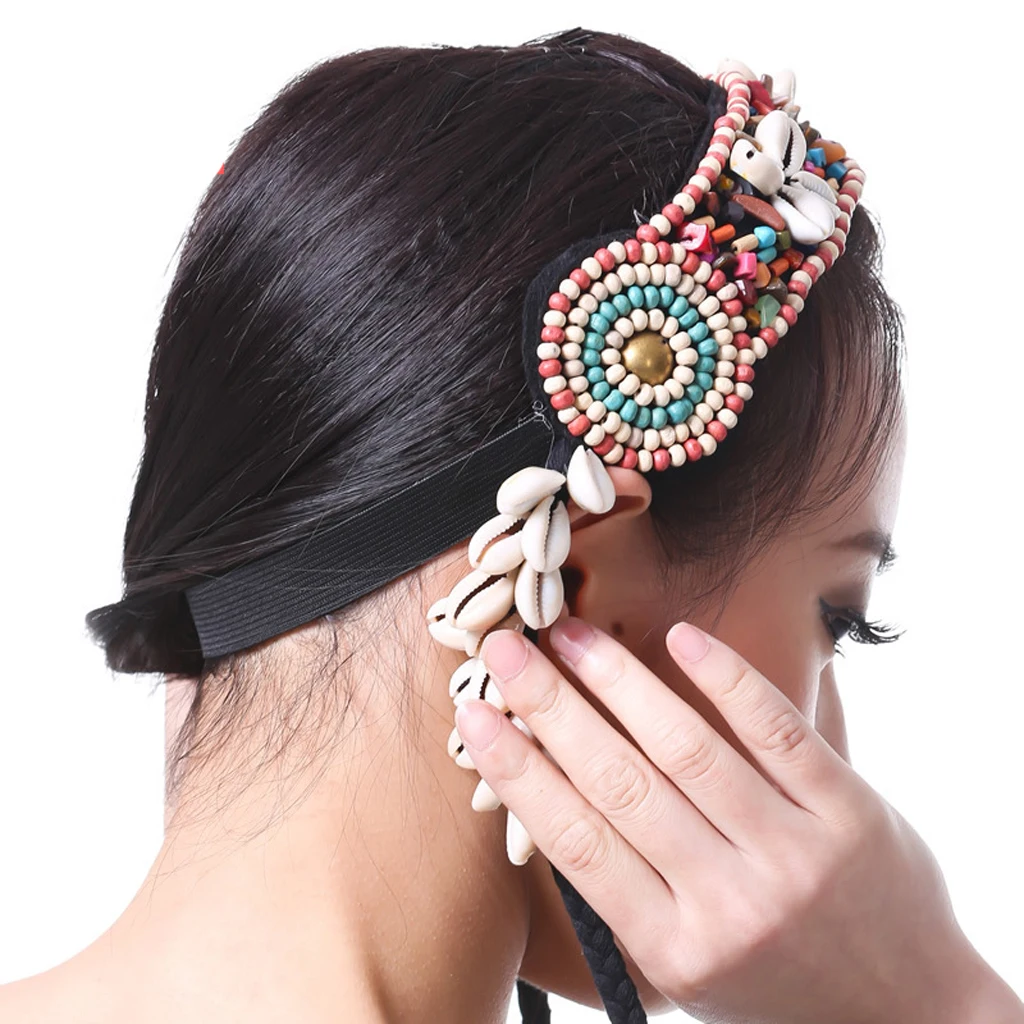 Lady Bohemian Indian Tribal Headband Shells Hippie Hairband Beach Party Festival Hair Rope Belly Dance Braided Headpiece