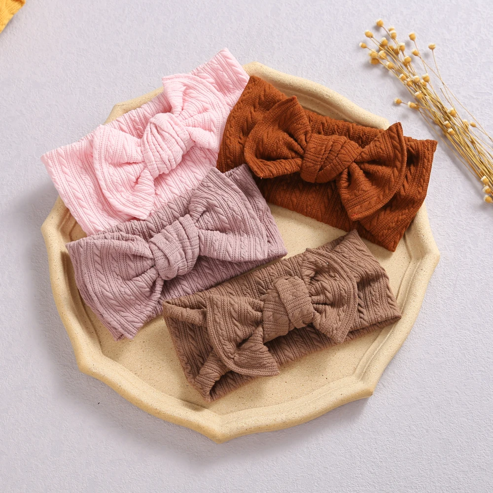 Newborn Baby Headband Girls Cable Knit Elastic Hairband Cute Topknot Bow Headbands Kids Turban Children Toddler Hair Accessories