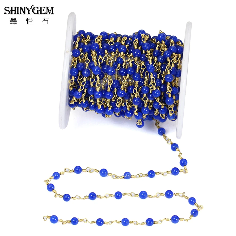 

SHINYGEM Charm 4mm Natural Bohemian Semi-Precious Jewelry Rosary Chain Optimize Royalblue Color Jades Bead Stones DIY Necklace