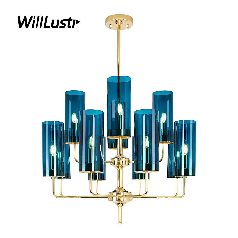 Cognac Blue Glass Pendant Light Metal Suspension Lamp Hotel Restaurant Mall Lounge Dining Bedroom Modern Iron Hanging Lighting