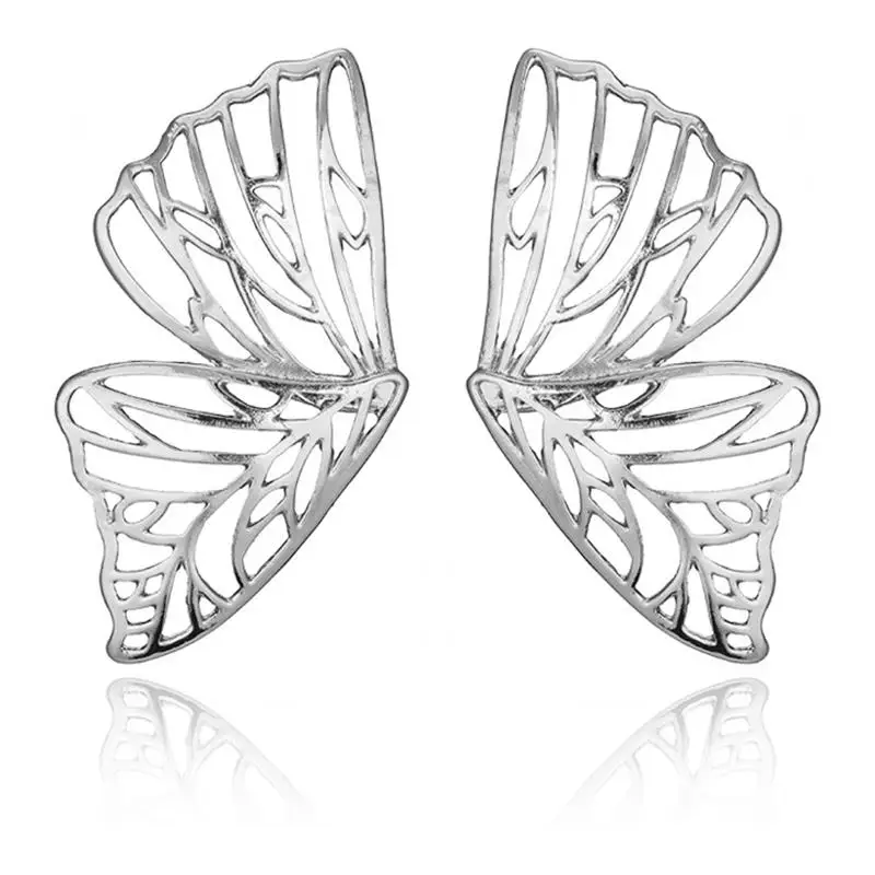 Hot Sale Hollow Big Butterfly Stud Earring for Women Metal Angel Wing Pendant Ear Statement Jewelry Party Christmas Gift