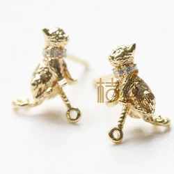 DIY Supply-2 Pieces (One Pair) Premium Gold Plated Brass Earring Finding - Cat 13x10mm (19842Z)