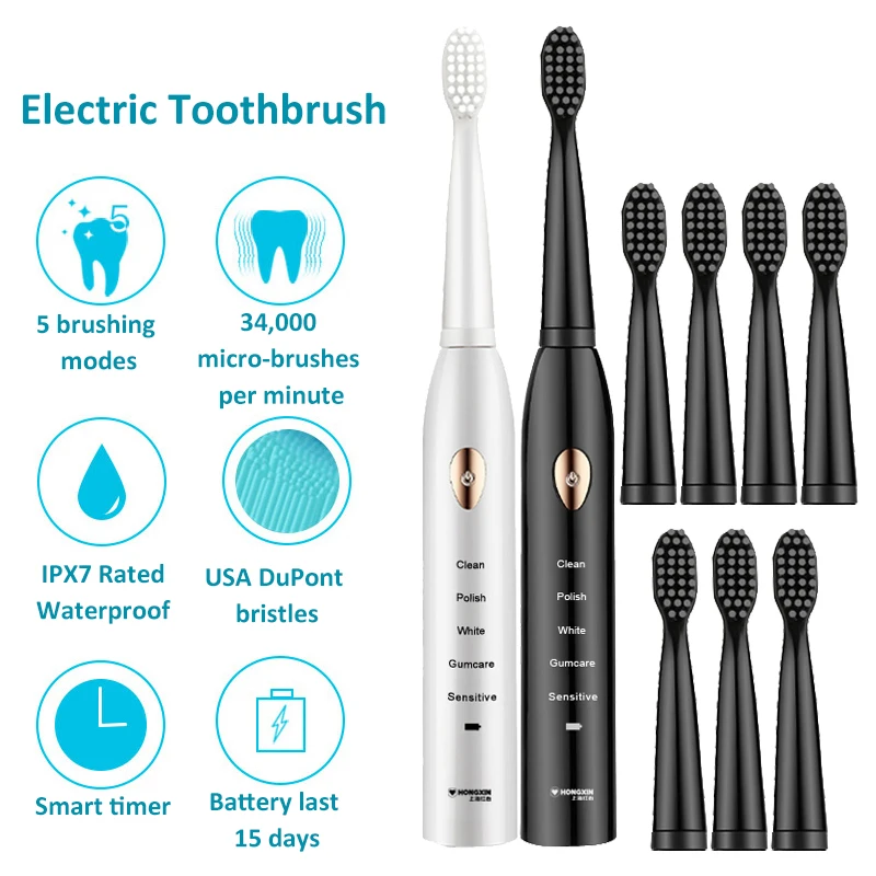 Sonic Electric Toothbrush 5 Modes 4 8 Electric Toothbrush Heads Attachments Rechargeable Tooth Brush Ultrasonic Sound Brush