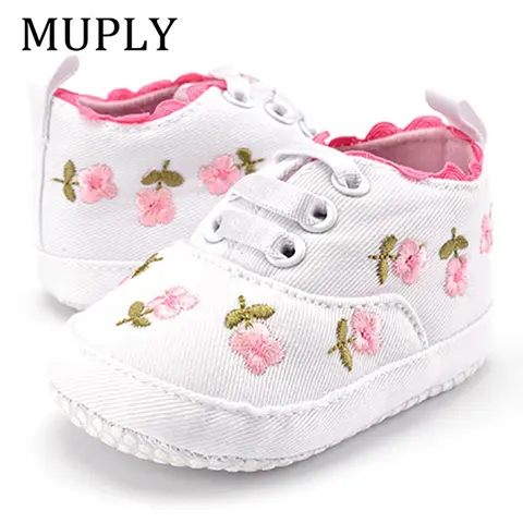Baby Girl Shoes White Lace Floral Embroidered MUPLY