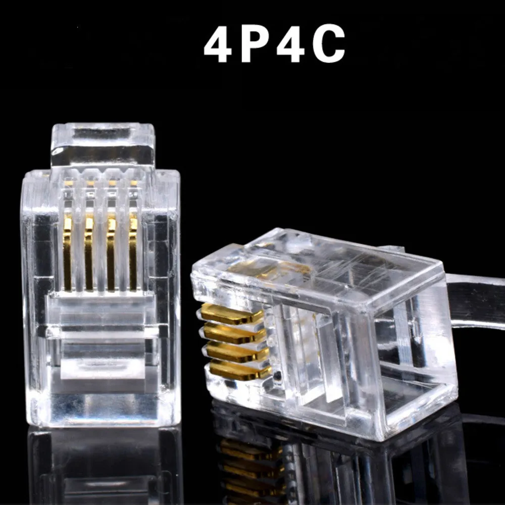 20Pcs Kristall Kopf RJ11 4P4C Modulare Stecker Vergoldet Netzwerk Anschlüsse