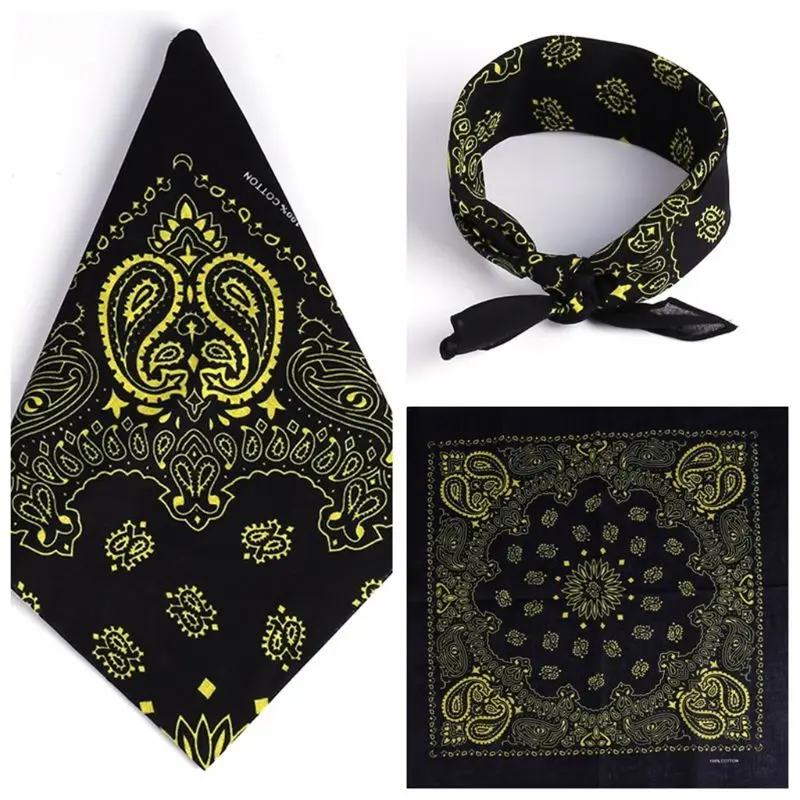 Ethnic Colored Sunflower Double Paisley Floral Unisex Cotton Square Scarf Motorcycle Headband Bandana Hip-Hop Wristband Neck Ti