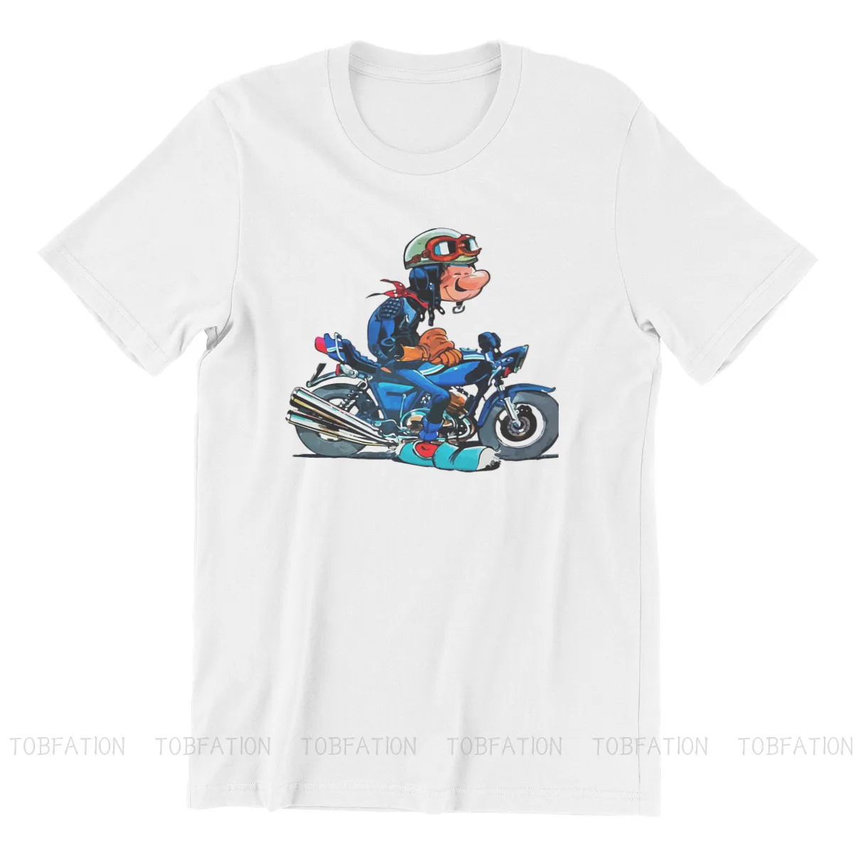 On Motercycle Fashion TShirts Gaston Lagaffe Comics Men Graphic Pure Cotton Streetwear T Shirt Round Neck Oversized