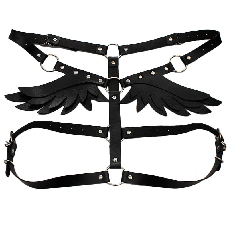 Europe and America Leather Angel Wing Sling Set Women\'s Leather Jacket Bound Body Belt Shoulder Strap Waist Belt