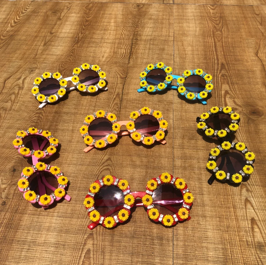 ZAOLIHU Cute Round Baby Sunglasses Diamond Flower Eyewear Handmade Summer Kids Shades Colors UV400 Sun Glasses Children Eyewear