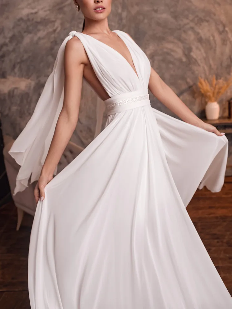 Robe de mariée en mousseline de soie licou, ligne de fibre pour les patients féminins, quelle que soit la longueur au sol, sur mesure, rubans