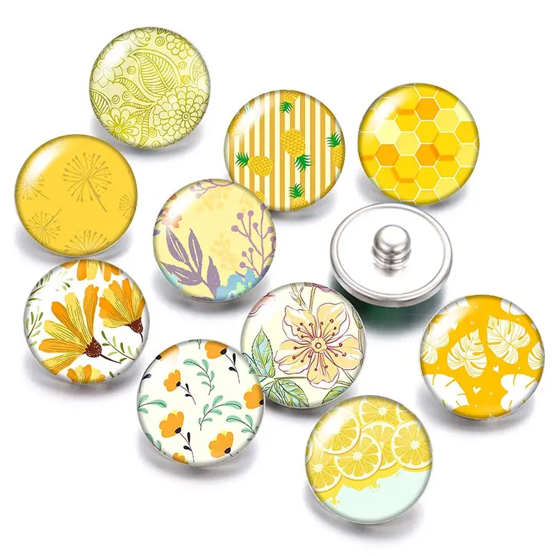 Beauty patterns Flowers leaves 18mm snap buttons 10pcs mixed round photo glass cabochon style for snap button jewelry