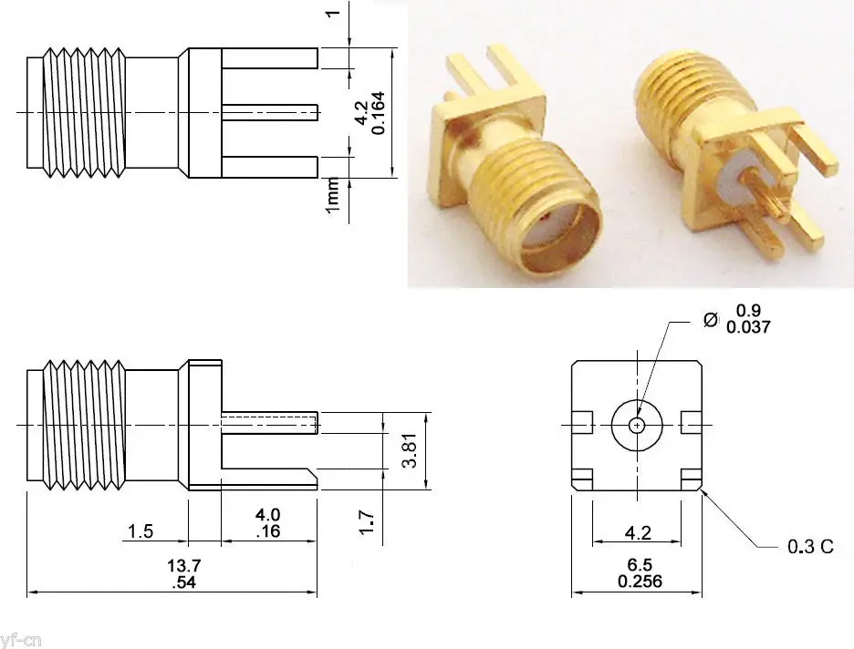 1pc Gold SMA Female Jack Solder Edge PCB Mount RF Coaxial Connector 13.7mm