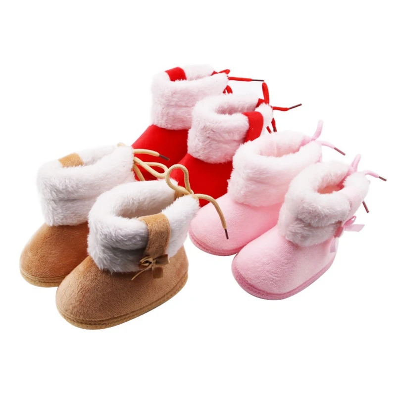 Infant Newborn Baby Boy Girl Winter Fur Snow Boots Winter Toddler Bow Tie Warm Shoes Mid-tube Booties Little Kids Shoes