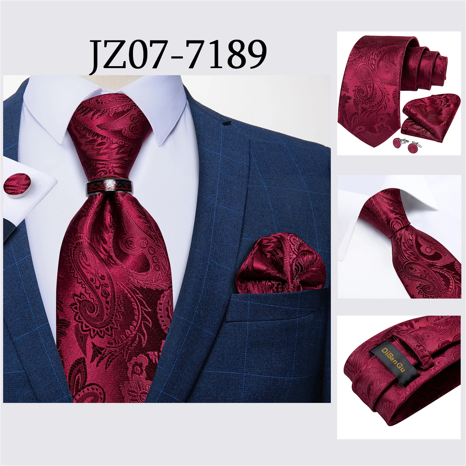 Beige Floral Herren Krawatten Taschentuch Manschettenknöpfe Hochzeit Party Krawatten für Männer Edelstahl Drachen Ring Männer Accessoires Geschenk – Detail 38
