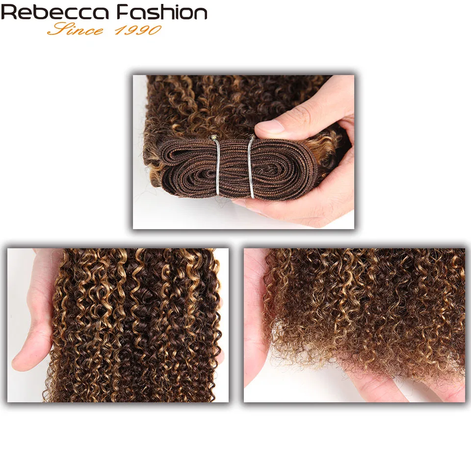 Rebecca Remy-mechones de cabello humano ondulado Afro brasileño, extensiones de cabello precoloreadas, Rubio mezclado, 100g