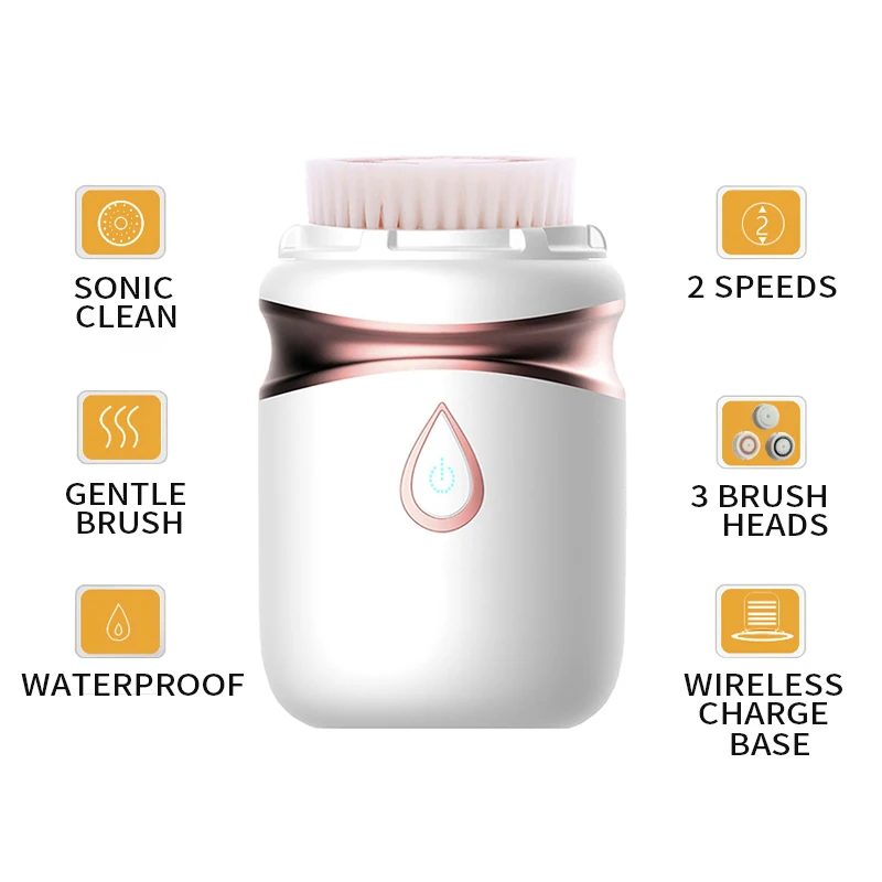 Ultrasonic Powered Face Cleansing Brush 3in1 Skin Scrubber Brosse Nettoyante Visage Cleansing Device Waterproof Cepillo Facial