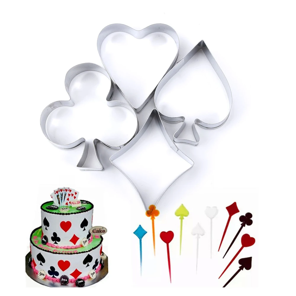 4pcs/set Poker Cookie Mold Stainless Steel Playing Cards Cake Fondant Mold Spade Heart Club Diamond Biscuit Cutter Decorator