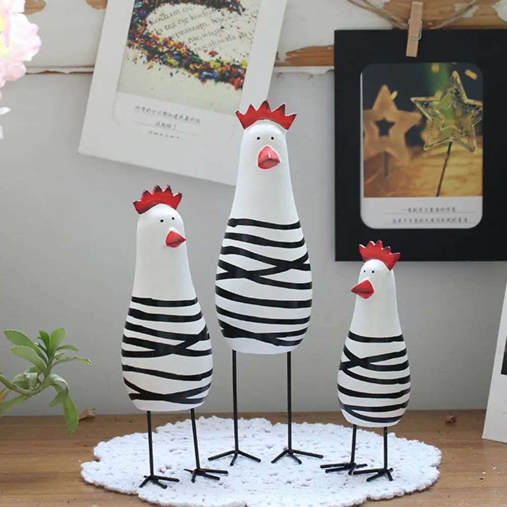 3Pcs/Set Painted Chicken 2021Ornament Handmade Collectable Wood Showcase Carved Chicken Figurine Gifts