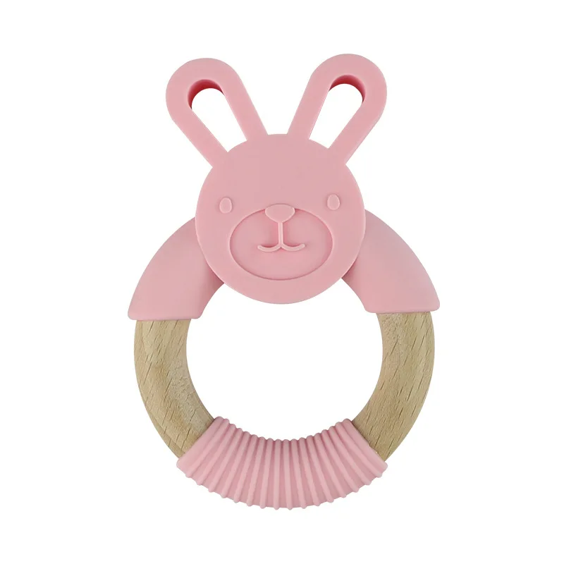 Animal Silicone Teether Wooden Ring 1Pcs BPA Free Nursing Accessories Chewable Rattle Circle Newborn Shower Gifts Baby Teethers