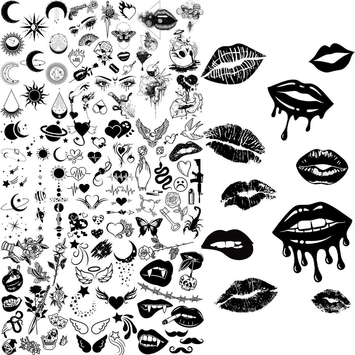 Black Lips Temporary Tattoos For Women Men Realistic Eye Skull Planet String Fake Tattoo Sticker Hand Body Tatoos Hot Sale Small