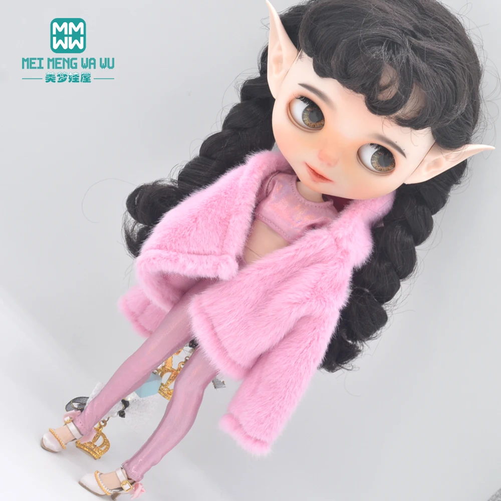 

Fits Blyth Azone OB22 OB24 1/6 doll clothes Fashion Fur coat Tight leather jacket