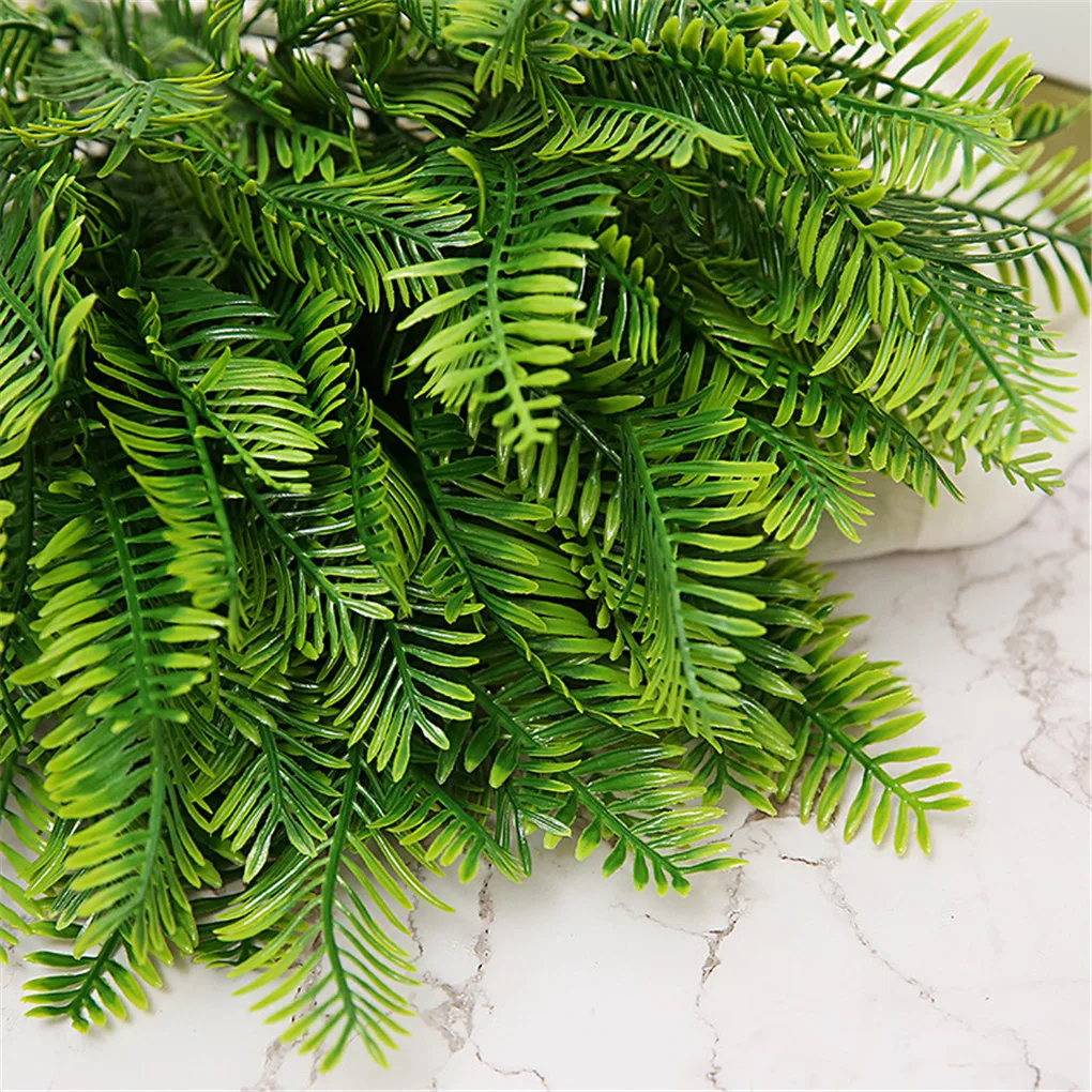 Artificial Green Fern Wedding Party Decorative PVC Fake Plant Grass Home Office Hotel Plant Decor, 5 Branches