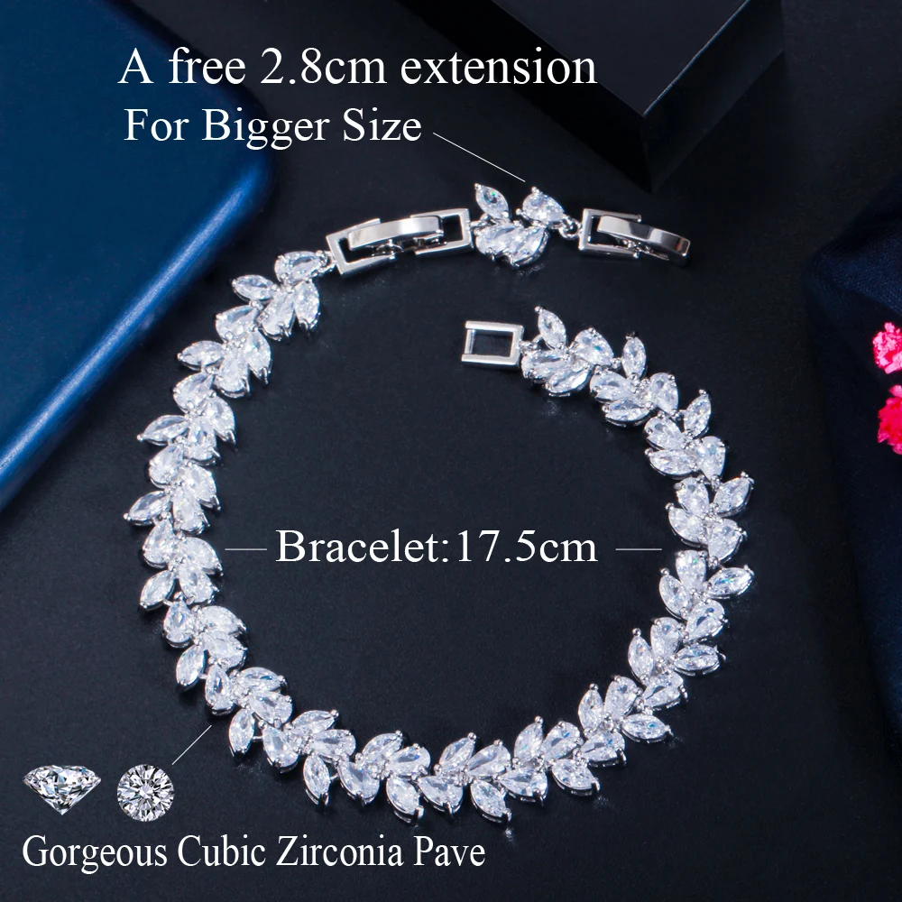 CWWZircons Rose Gold Color White Cubic Zirconia Leaf Pattern Bracelets Bangles for Women Girl Gift Fashion Wedding Jewelry CB251