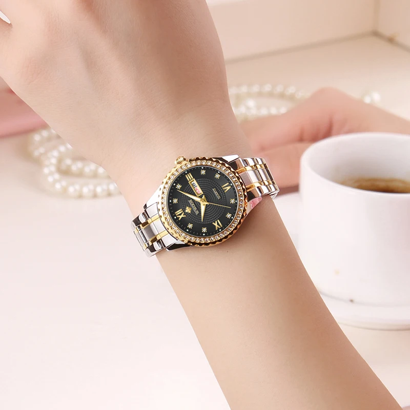 WWOOR Women Watches Brand Luxury Diamond Dress Quartz Ladies Wrist Watch Stainless Steel Watches Bracelets For Female Gift Clock