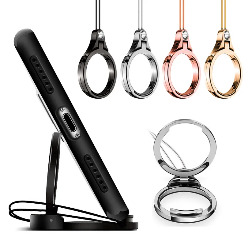 Universal 360 Degree Finger Ring Lanyard 2 in 1 Mobile Holder Metal Stand and Ring Hang Rope For Smartphone phone U Disk