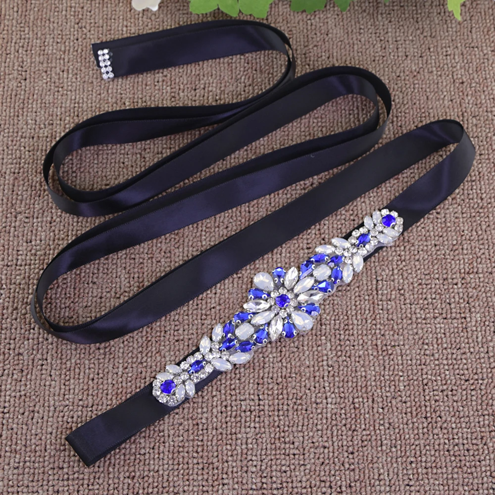 100% Handmade Luxury Royal Blue Rhinestone เข็มขัดแต่งงานเจ้าสาวเข็มขัดเข็มขัดอัญมณี Sparkle เข็มขัด Sashes เจ้าสาวงานแต่งงาน...