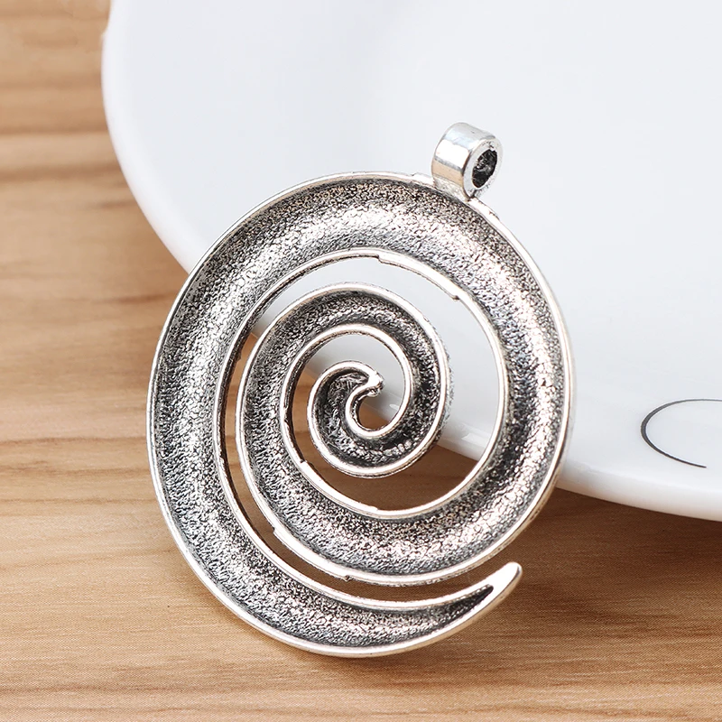 2 Pieces Tibetan Silver Large Spiral Swirl Vortex Design Charms Pendants for Necklace Jewellery Making Findings 52x45mm